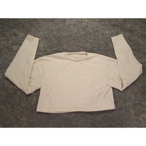 Alphalete Shirt Womens Small Cream Crop Top Long Sleeve Stretch Spellout